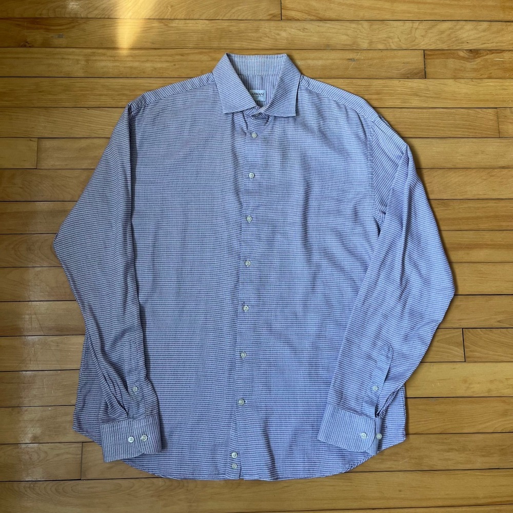 Armani Collezioni Mens Purple Geometric Micro Print Button Down Shirt Size 17 L
